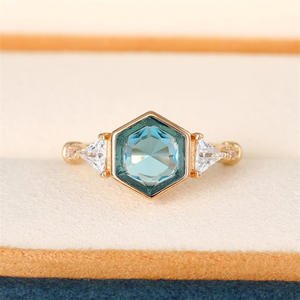 F1669 Hexagon Gemstone <b>Ring</b> Gold Plated Women's Engagement <b>Crystal</b> Rhinestone Jewelry Fine <b>Rings</b> - Product Image 4