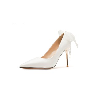 White Satin Pointed Toe Stiletto Heels With <b>Bow</b> Decoration High Heel Wedding Party Dress Shoes 9888A-077 - Product Image 5