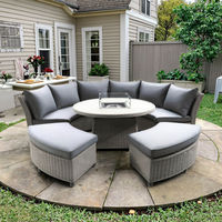 Modernes Design Outdoor-Garten Rattan-Sofa Komfortables Rundes Set mit Höhenverstellbarem Tisch für Innenhöfe & Hotels