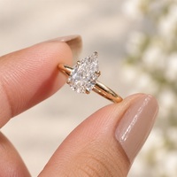 Länglicher Birnenförmiger Moissanit-Solitärring Fünfklauenfassung Schlanker Polierter Ring 9K 10K 14K 18K Massivgold GRA Minimalistischer Brautschmuck