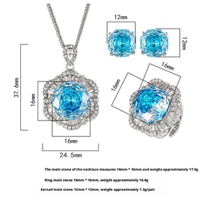 Elegant Eco-friendly Copper 16-12mm Aquamarine Zircon Floral Pendant <b>Earrings</b> Ring <b>Set</b> Fancy Jewelry <b>Set</b> for Evening Banquet - Product Image 2