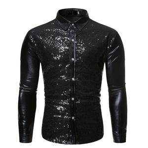 Camicia da <span class=keywords><strong>uomo</strong></span> a manica lunga da discoteca con paillettes dorate lucide con Design metallizzato per la primavera per feste di compleanno <span class=keywords><strong>natalizie</strong></span> Costume da scena - Product Image 5