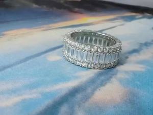 Anello di Fidanzamento in Argento S925 Placcato Rodio con Zirconia Cubica Taglio <span class=keywords><strong>Baguette</strong></span>, Fede Nuziale Completa, Regalo di Anniversario per Donne - Product Image 4