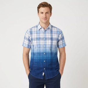 <b>Men's</b> Short Sleeve Plaid Gradient Color Formal Shirt Regular Fit Turn-down Collar Winter Woven Poplin 100% Cotton Eco-Friendly - Product Image 3