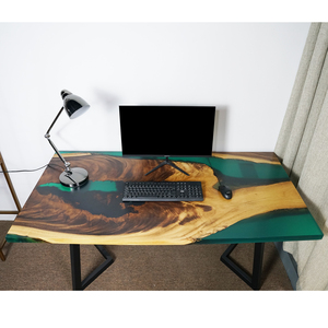 Đảo hiện đại Nhà văn phòng bàn tùy chỉnh Epoxy nhựa tấm bảng với Gỗ Óc Chó rắn vòng màu xanh lá cây <span class=keywords><strong>Countertop</strong></span> tùy chọn tùy chỉnh - Product Image 2