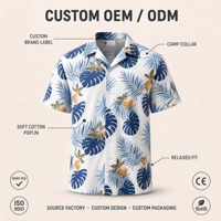 Chemise Hawaïenne Homme Personnalisée OEM ODM, en Polyester à Imprimé Feuilles Tropicales, Col Camp, Coupe Décontractée pour Sports de Plein Air et Vacances