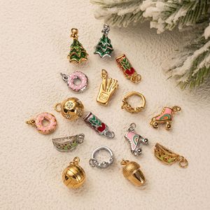 Emaille Vakantie Leuke Charme | 18K Pvd Goud Roestvrijstalen Diy Hanger: Kerstboom, Rolschaats, Donut, Eikel En Frietjes - Product Image 1