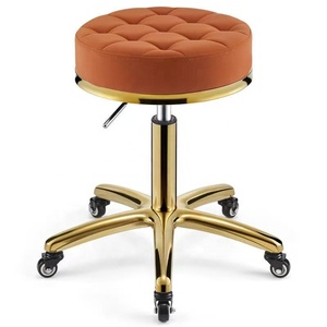Tabouret de travail moderne et robuste en cuir, pivotant et réglable en hauteur, avec roulettes en acier inoxydable, pour salon de coiffure et institut de beauté - Product Image 2