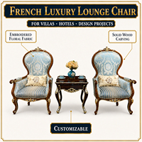 Chaise de loisirs en bois massif sculpté à la française, canapé en tissu royal européen, chaise élégante pour balcon et salon
