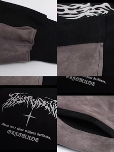 Felpa Oversize Spessa da 300g, in Misto Polycotton, con Stampa di Bande Metalliche Gotiche e Dettaglio a Croce, per Autunno Inverno - Product Image 4