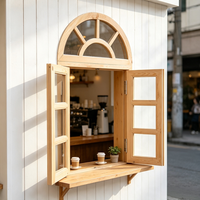 Ventana Arqueada de Pino Sólido, Marco Curvo de Madera Maciza para Decoración de Edificios Clásicos y Villas