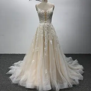 Jancember Lsqx021 नई फैशन लक्जरी फीता कशीदाकारी गुलाब गोल्डन राजकुमारी शादी की पोशाक