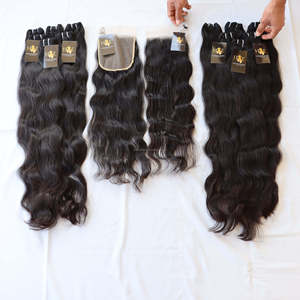 Vente en gros de cheveux péruviens bruts, mèches de cheveux humains vierges indiens bouclés avec fermeture en dentelle - Product Image 1