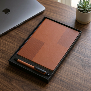 Leather Hardcover Diary <b>A5</b> Sewing Binding Gift Style Brown with Pen Included Loose-leaf Sheets Integrated Pen Loop Business - Product Image 2