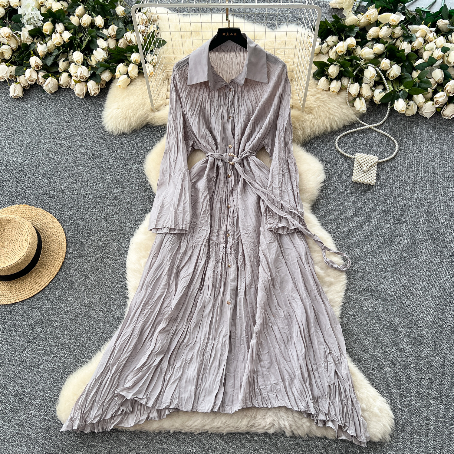 chinese dress ladies Keira Oversized Collar Dress Light Blue / XL / Final Sale