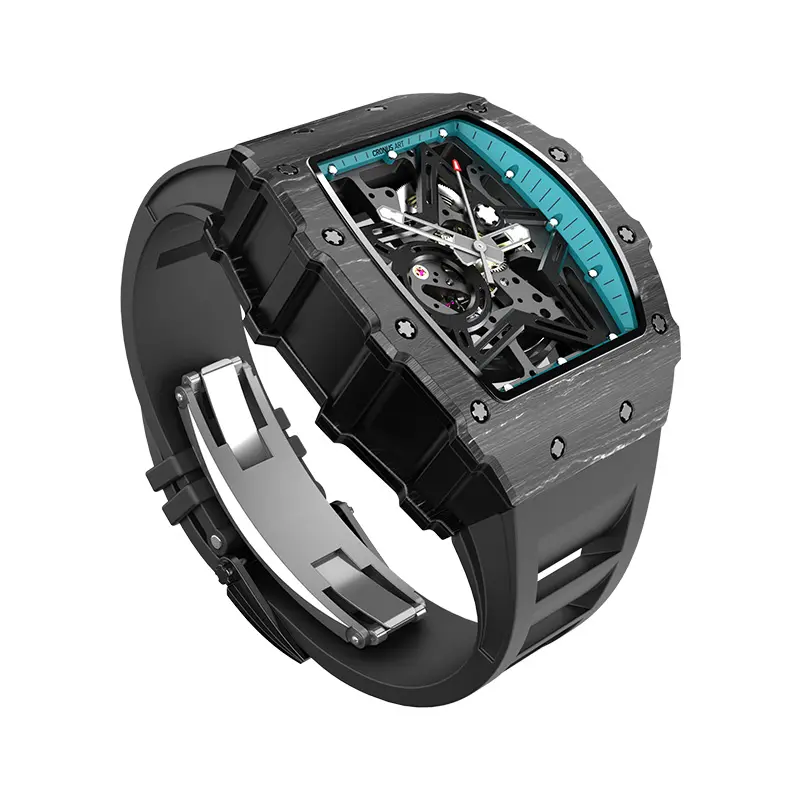 OEM custom retail hollow mechanical carbon fiber watches 3ATM waterproof manual winding mechanical watches