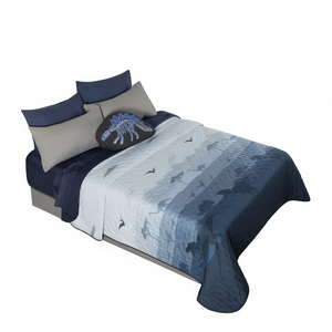 Ensemble de housse de couette double Vianney Dinosaur, 100% polyester, literie matelassée pour usage domestique - Product Image 1