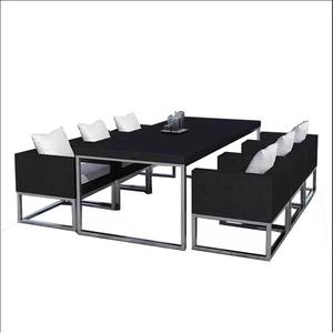Conjunto de sofá de ratán moderno para exteriores con mesa y seis sillas, muebles de patio minimalistas impermeables para balcón o patio. - Product Image 3