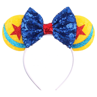 Bandeau pour enfants, dessin animé amusant, paillettes bleues et jaunes, nœud, accessoires pour cheveux inspirés du parc d'attractions