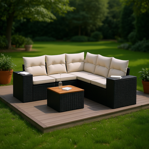 Modular Black Pe <b>Rattan</b> Garden <b>Sofa</b> Set Elegant Outdoor Furniture 6 Seater Garden Set - Product Image 2
