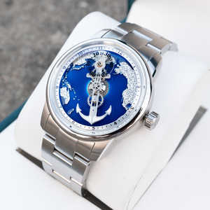 Montre mécanique automatique à heure sauteuse personnalisée avec cadran à thème nautique unique, en acier inoxydable, étanche - Product Image 1