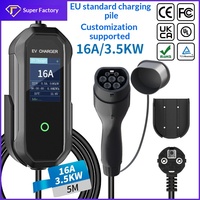 Pistolet de recharge portable Type 2 pour véhicules électriques, norme européenne 16A 3.5kW, chargeur embarqué AC 220V, fabricant