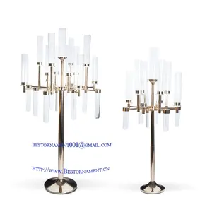 Candelabros de metal alto dourado, mesas de eventos de casamento, decoração com tubos de vidro, 2019