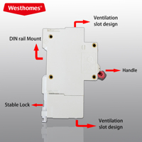 Westhomes WSB1LE-125 RCBO 1P+N 63-125A AC230V/400V 100mA 6/10kA Protection contre les surintensités et les courts-circuits à courant résiduel