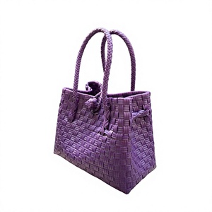 Custom Handmade Purple <b>Plastic</b> Woven Tote <b>Bag</b> Waterproof Eco Friendly Handwoven Daily Shopper <b>Beach</b> Handbag For Women Wholesale - Product Image 2