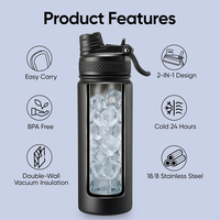 Bouteille d'eau isotherme en acier inoxydable avec revêtement en poudre mate personnalisé, à large ouverture, pour boissons sportives