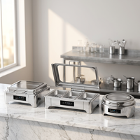 9L Silberner Edelstahl Chafing Dish Catering-Set Elektrische Heizung Anti-Klemm-Design 24-Stunden-Buffet-Wärmer Manuelle Temperaturregelung