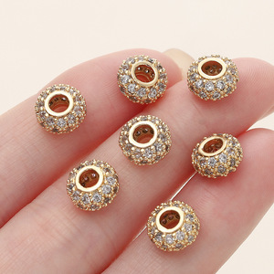 18k Gold Plated Zircon Beads Large Hole <b>Spacer</b> Round For Bracelet Making Jewelry Findings Components - Product Image 3