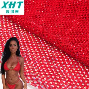 लोकप्रिय अनुकूलित रंग लोचदार क्रिस्टल मेष कपड़े स्फटिक जाल सेक्सी समुद्र तट ब्लाउज महिलाओं के बिकनी बाहरी मैच के लिए