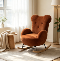 Fauteuil à bascule incliné moderne en tissu velours, avec structure métallique et pieds en bois caoutchouté, très vendu