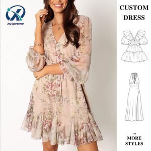 Custom <strong>Casual</strong> Women <strong>Chiffon</strong> Crushed Floral Short <strong>Dress</strong> Fashion V-Neck Half Sleeve <strong>Dress</strong> Mini Elegant <strong>Dresses</strong> - Product Image 1