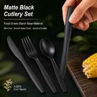 Ensemble de couverts jetables biodégradables en amidon de maïs, robustes, avec fourchette, cuillère, couteau, emballage individuel de qualité alimentaire