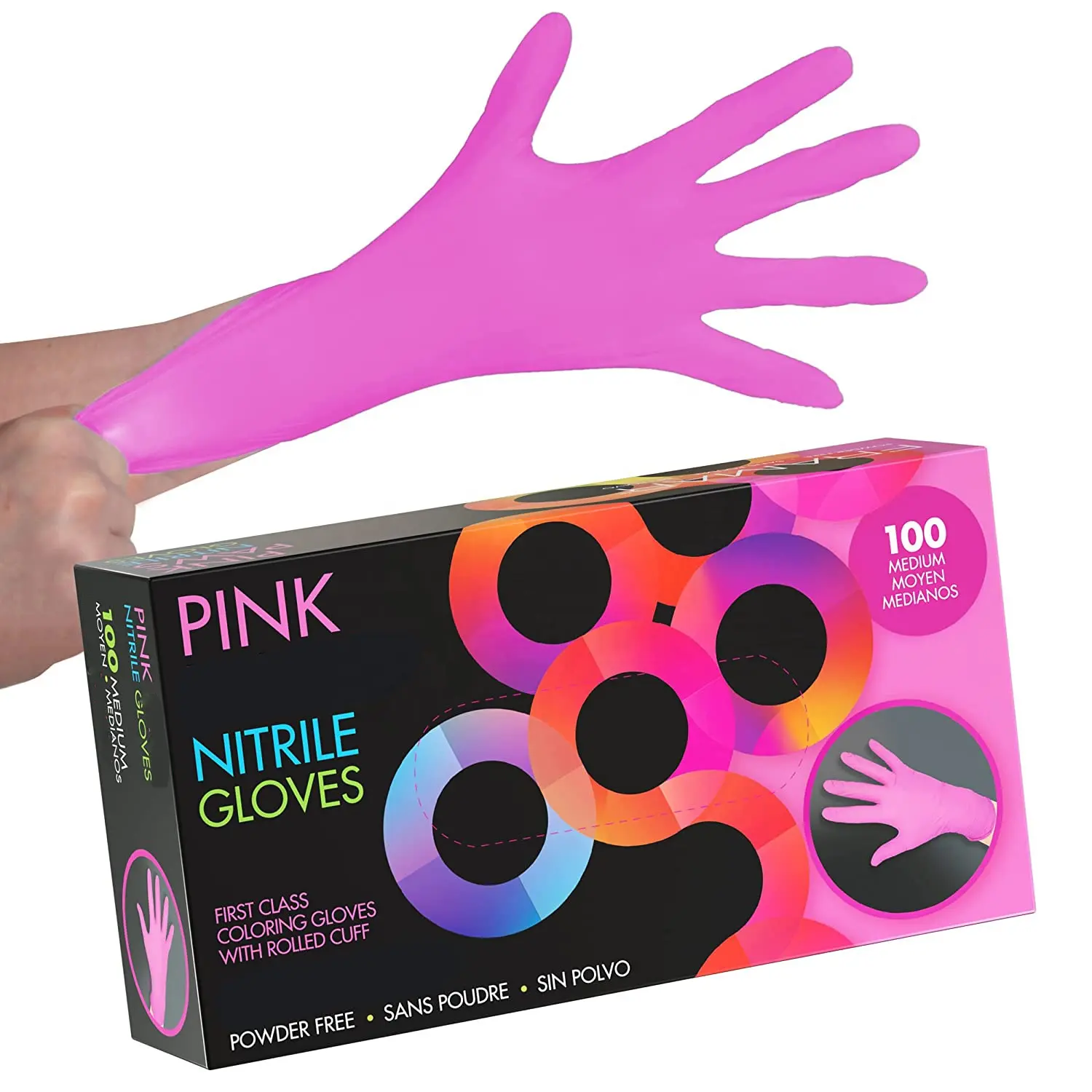 Boîte à gants médicaux 100 50 paires, sans Latex, mélange de vinyle-Nitrile, pattes roses, gants roses en Nitrile