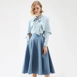Offre Spéciale D'été En Gros Robe Respirant Élégant Taille Haute Bouton Côté Bleu Clair A-ligne Midi Jupe Longue Jupe Femmes