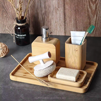 Directement de l'usine, ensemble d'accessoires de salle de bain pour évier en bambou fait à la main de luxe personnalisé de 4 pièces pour la maison