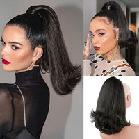 Extensions de queue de cheval en fibres synthétiques haute température pour femmes, style volumineux, longues et bouclées avec cordon de serrage