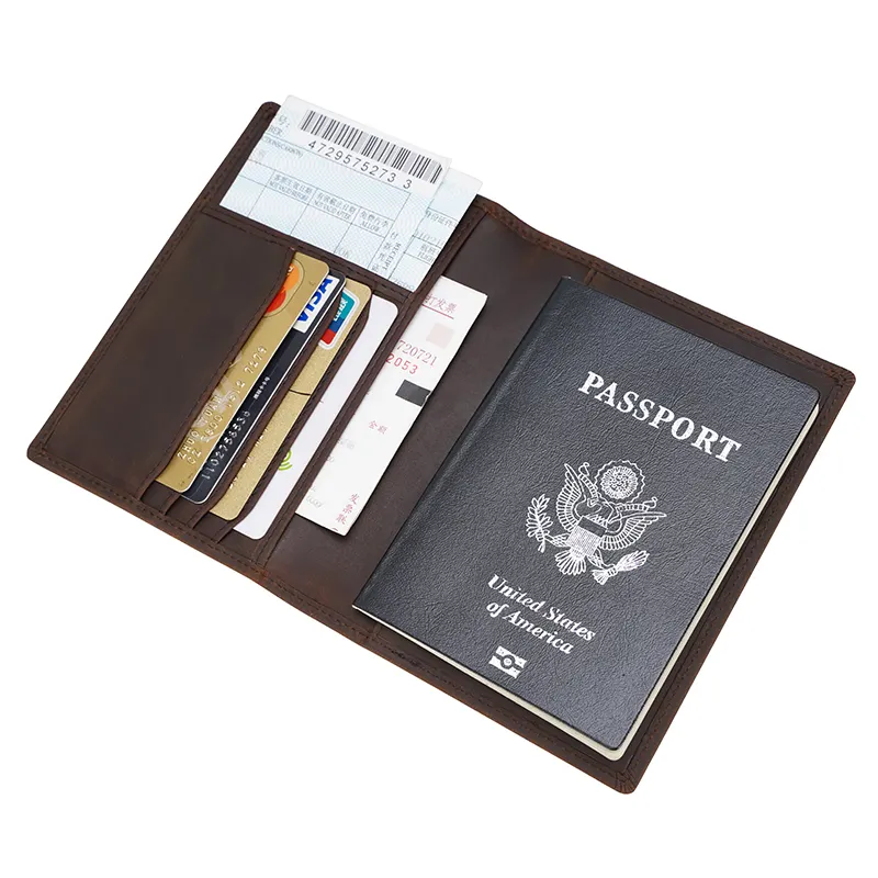 TIDING Custom Personalized Crazy Horse Leather Passport Holder Wallet Custom Cow Leather Travel Passport And Vaccine Card Holder