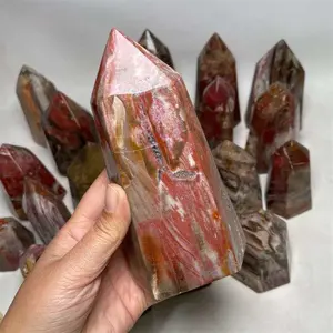 New Arrival Natural Crystal Craft Healing Stones Wood Fossil Point Petrified Wood Tower For Ornament