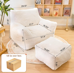 2025大人と10代用のモダンな大型フェイクファービーンバッグカウチ快適な読書椅子リビングルームまたはホテル用フットスツール付き - Product Image 2