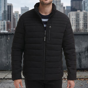 Hot Selling Men's <b>Winter</b> Puffer Quilted <b>Jacket</b> Hooded Collar Zipper Closure Front Logo <b>Waterproof</b> High Street Style OEM Service - Product Image 2