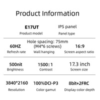 Moniteur portable tactile 4K de 17,3 pouces avec luminosité de 500 nits et gamme de couleurs 100% DCI-P3