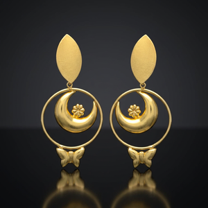 Handmade Gold Plated Ethnic Drop Earrings with Gemstone Brass & Stainless Steel Party Occasion - Product Image 3