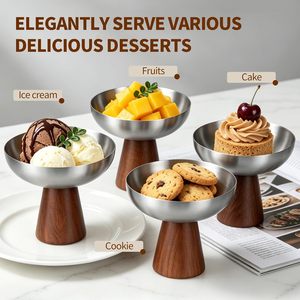 Ensemble de coupes à glace et de coupes à dessert en acier inoxydable Choxila, base en bois moderne, polyvalent pour les coupes glacées et les trifles, fabriqué en Chine - Product Image 3