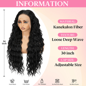 Perruque synthétique sans colle 13x6 en dentelle frontale, ondulée, résistante à la chaleur, en fibre Kanekalon Futura, pour femmes, vente en gros - Product Image 4