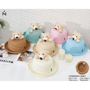 Sombrero Hug Bear de 52 cm, de rafia, estilo boater, ajustable, para niños, unisex, estilo playero. - Product Image 1