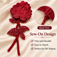 Applique florale brodée à la main en satin perlé bordeaux, motif rose, à coudre, pour vêtements, sacs, décoration intérieure, artisanat DIY